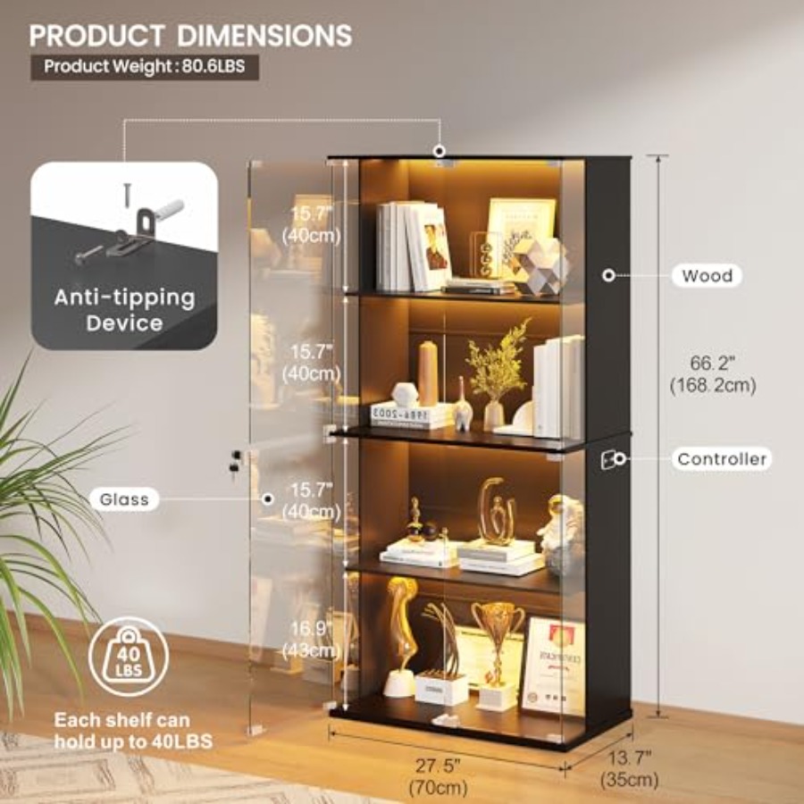 Armário Expositor Preto com Po - Glass Door Hinge avaliação e preço